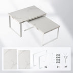 Cabinet Organizer Shelf, Set of 2 Expandable Kitchen Countertop Shelves with Spice Rack - Stackable Storage in Metal and Wood15.7 inches (White)