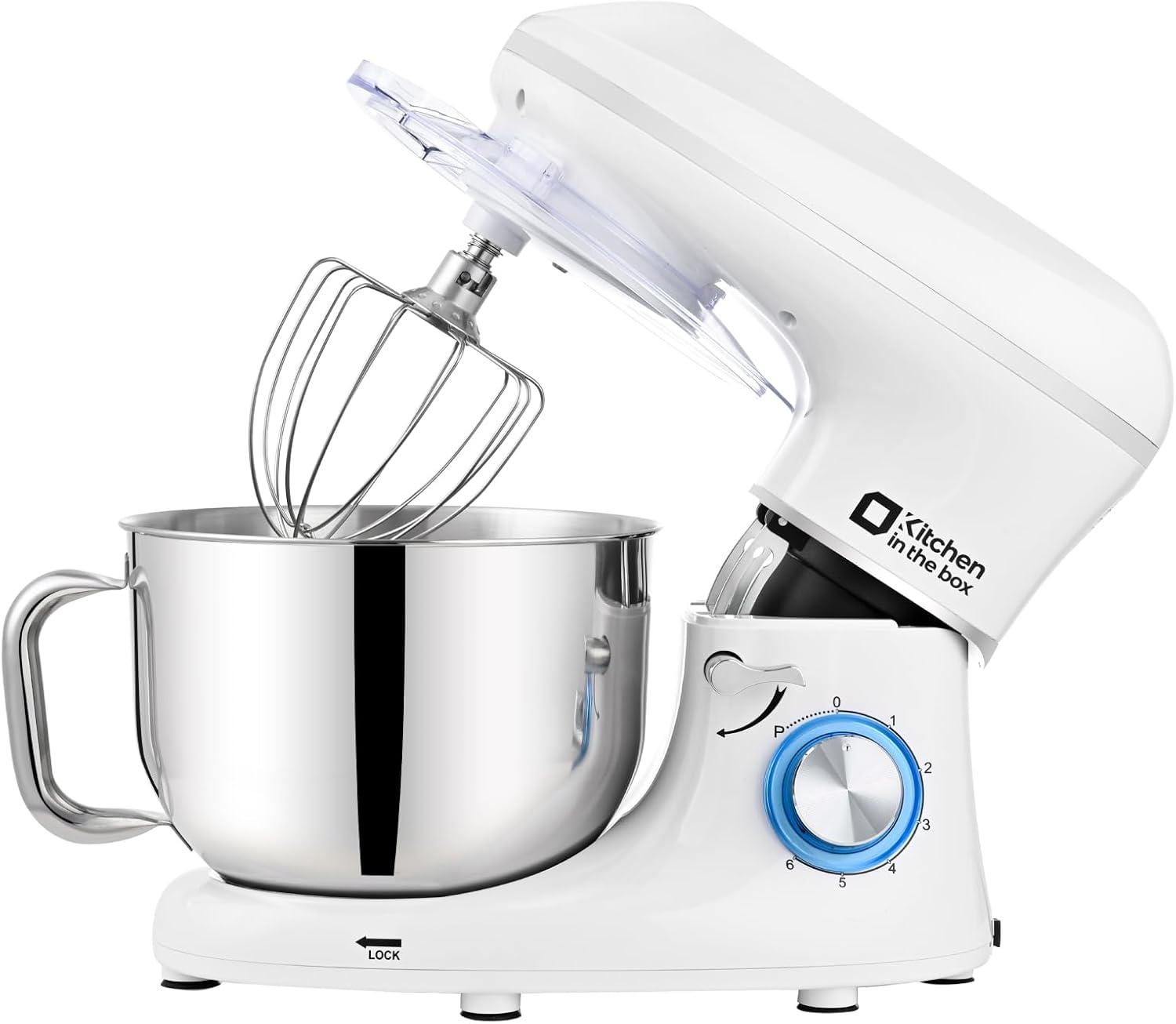 Kitchen in the box Stand Mixer, 6.5QT 660W Kitchen Electric Mixer, 6-Speed Tilt-Head Food Mixer with Dough Hook, Wire Whip, Beater, Dishwasher Safe (White)
