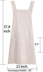 Soft Cotton Linen Apron for Women - Non-tie Cross Back Apron with Pockets, Great for Florist and Kitchen