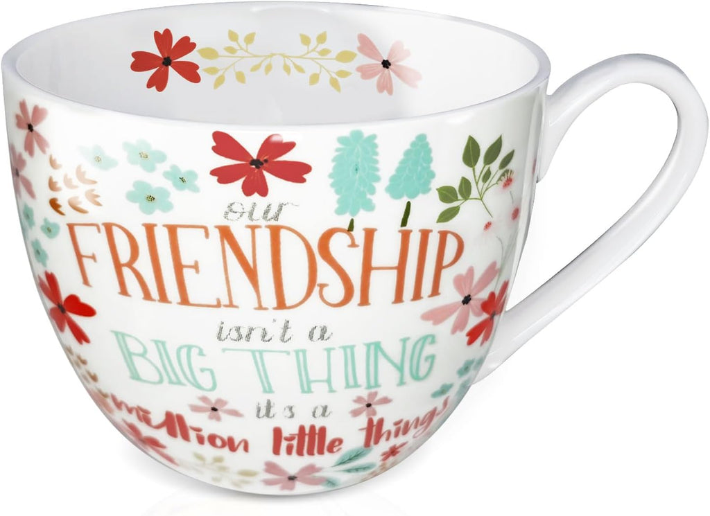 Friendship Coffee Mug, Premium 20 oz Bone China Coffee Tea Hug Mug, Perfect Birthday, Holiday, and Christmas Gift for Women and Female Friends, Designed in England by Harvest Green Studio