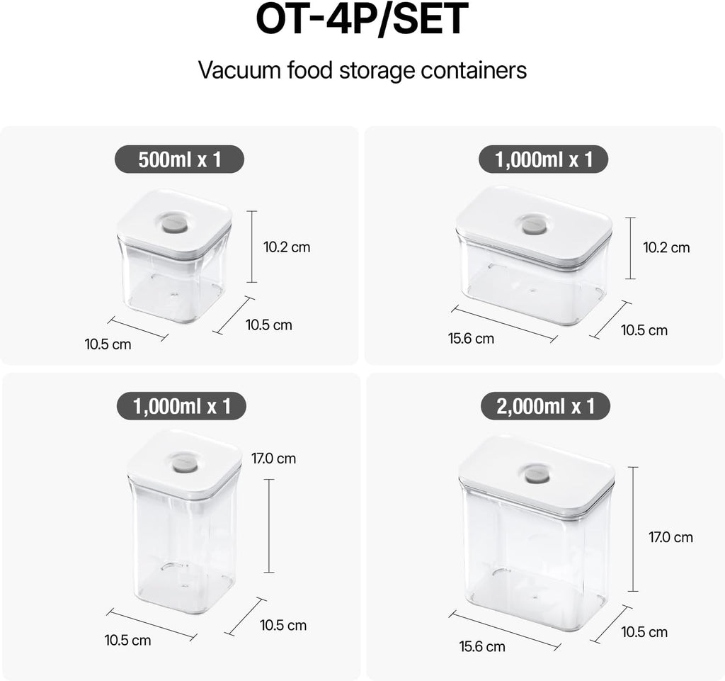 Premium Airtight Food Storage Containers 4-piece/Set, BPA Free, 100% Leak Proof, Keep food fresh up to 5 times longer than non-vacuum storage