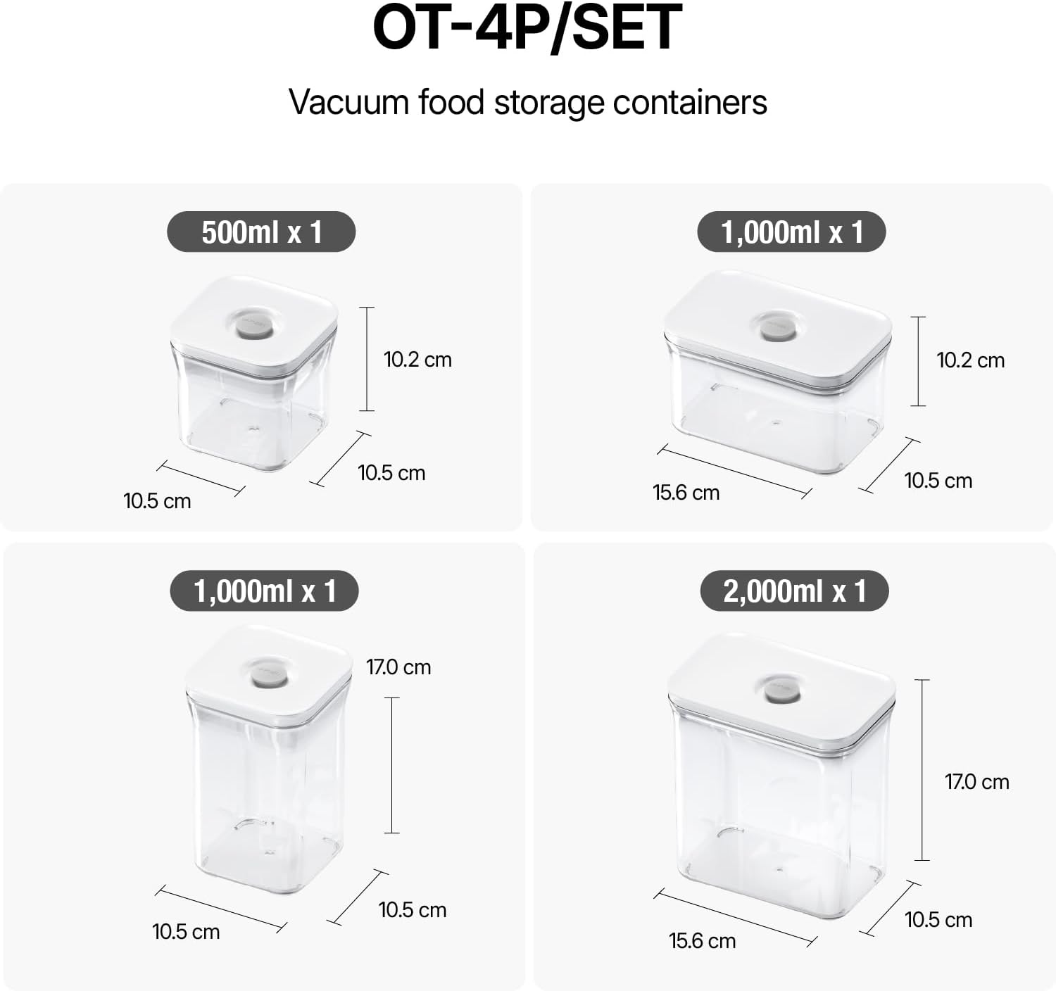 Premium Airtight Food Storage Containers 4-piece/Set, BPA Free, 100% Leak Proof, Keep food fresh up to 5 times longer than non-vacuum storage