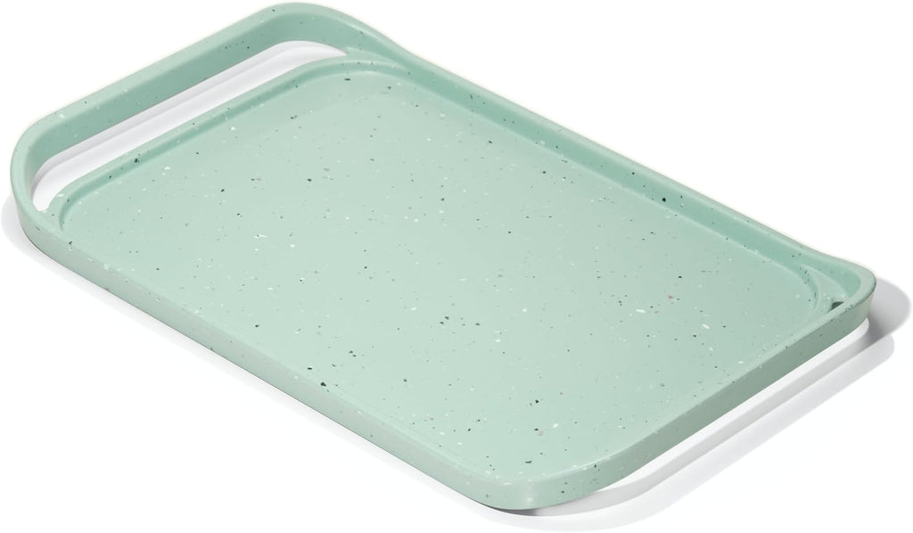LINE+ARC Waterproof, Easy-to-Clean, 18"x12" Serving Tray Extra Large Handles (Mint) 100% Food-Grade Melamine for Breakfast, Dinner, Bed, Tea, Crafts, Decorative, TV, Couch, Outdoor, Patio