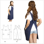 Cotton Linen Japanese Apron Halter Cross Back Bandage X Shape Aprons Two Pockets
