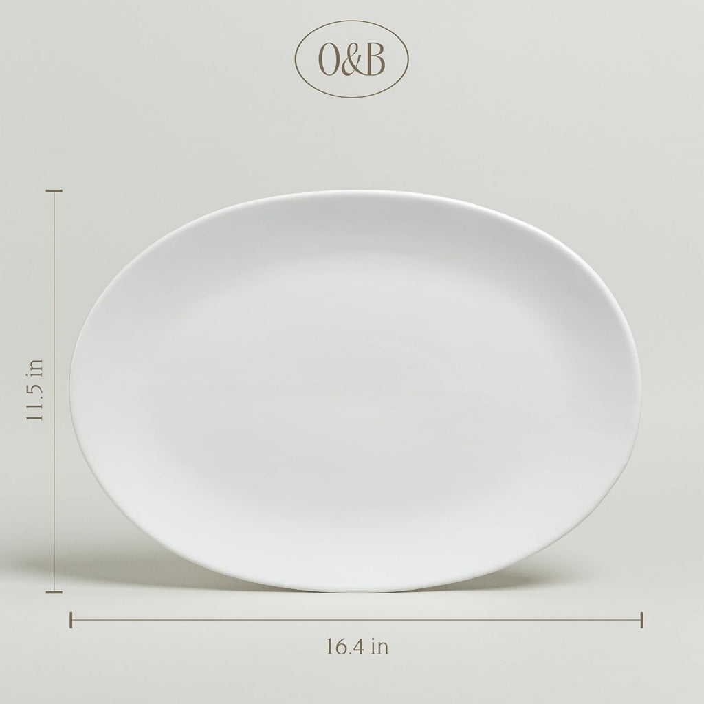 over&back Coupe Stoneware Serving Platter - Elegant 1-Piece Oval Serving Platter to Complete Your Kitchen Set - 16.4" x 11.5" - Semi-Matte White