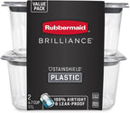 Rubbermaid Brilliance BPA-Free Food Storage Containers, Medium Deep, 4.7 Cup, 2-Pack, Airtight & Leak-Proof, Microwave & Dishwasher Safe