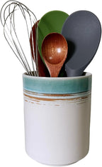 Short Kitchen Utensil Holder for Kitchen Counter Cooking Utensil Holder for Countertop Spatula Holder Small Utensil Crock Cutlery Holder Silverware Caddy Flower Vase (Green Field)