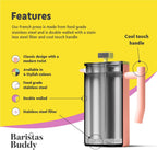 Cute Pink French Press Coffee Maker - Colorful, Retro And Stylish Insulated Coffee Brewer - Large Size Brews 4 Cups