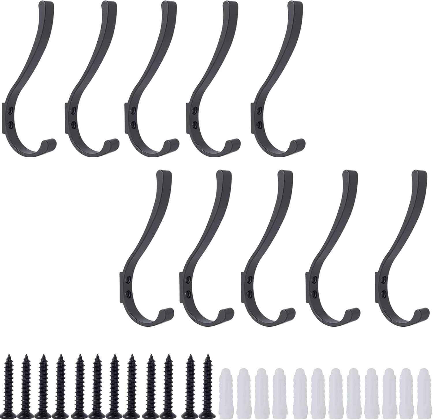 10 Pack Hanging Coat Hooks Wall Mount, Coat Hanger Wall Hangers, Metal Hooks for Hanging Heavy Duty, Screw in Hooks for Hanging Towels, Clothes, Backpack, Hat, Bag, Jacket, Key, Robe, Backpack Grey