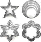 Basic Cookie Cutters 16Pcs, Star Round Flower Snow Shapes Cookie Cutter 4 Size, Biscuit Fondant Cutters Pancake Molds for Baking Decorating Daily Holiday Birthday Party