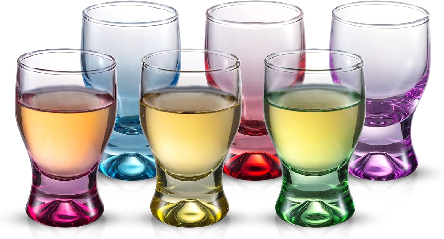 M&N HOME Set of 6, Heavy Base Glassware Drinking Whiskey Glass Cups for Vodka, Brandy, Bourbon & Liquor Beverage Dining Décor Gifts, 1.7 oz, Multicolored