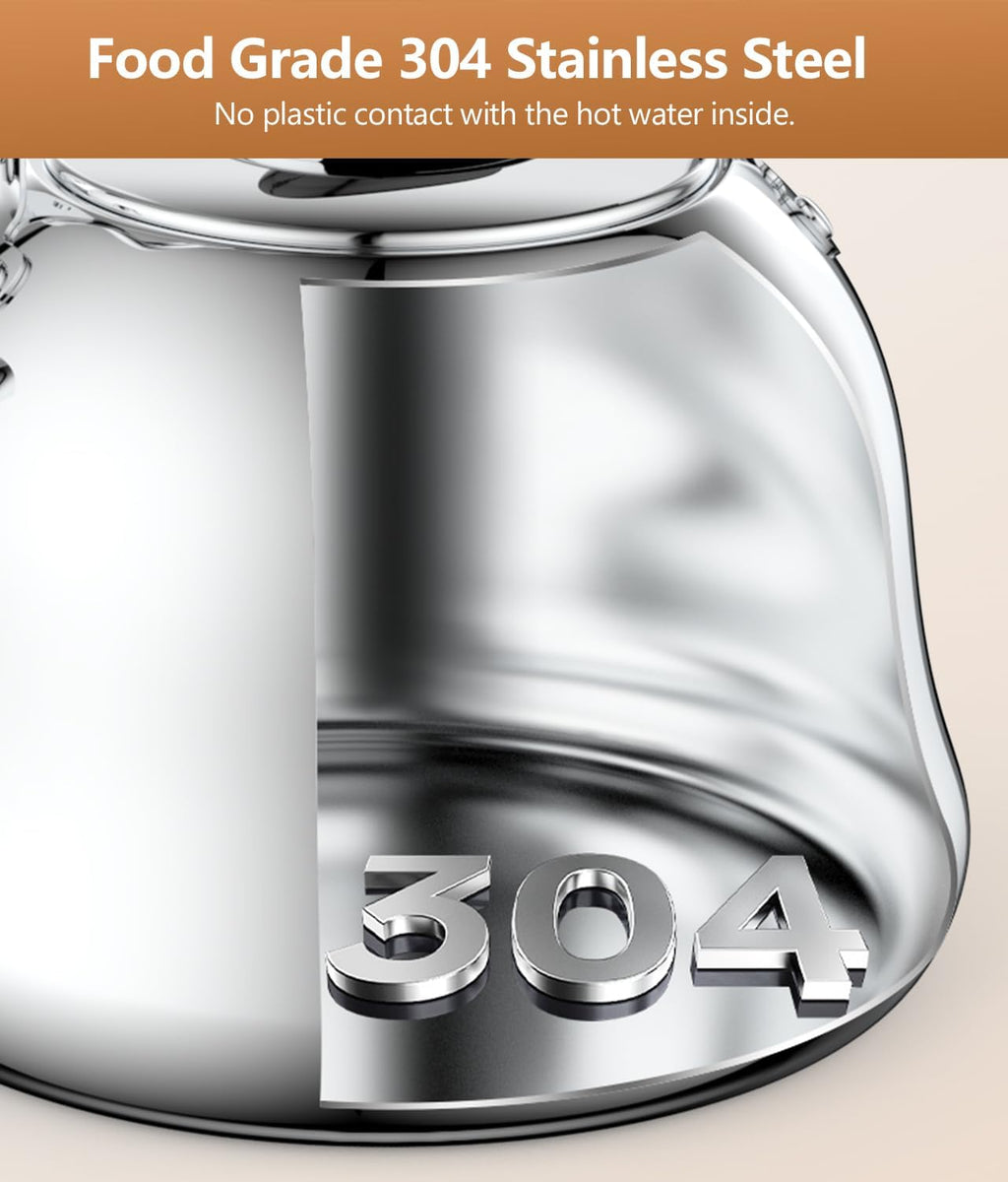 2L Whistling Stovetop Tea Kettle - Food Grade Stainless Steel Teapot with Fast Boil, Wide Mouth, Anti-Scalding Handle, Ideal for Stove Top – Perfect for Tea, Coffee & Hot Water
