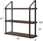 Mkono Floating Wall Shelves 3 Tier 17 Inch Rustic Hanging Shelf with Metal Bracket Wall Mount Wood Storage Display Shelves for Living Room Bathroom Bedroom Kitchen Office,Medium