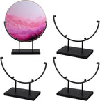 Blulu 4 Pcs 10 Inch Round Metal Display Stands for Stained Art Fused Glass Display Stands Decorative Fused Art Base for Plate Picture Platter Photo (Black)