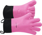 GEEKHOM BBQ Gloves Heat Resistant Oven Mitts - Silicone Grilling Gloves with 13.7" Arm Protection - Waterproof Pot Holder Non-Slip for Men & Women, Kitchen Outdoor Cooking, Baking, Camping, Pink