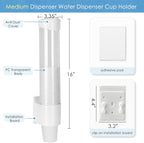 Cup Dispenser Medium Pull Type, Paste or Screw Plate Mountable Cup Holder, Fits 5oz - 7oz Cone or Flat Bottom Cups, 16” Tube Length, Mounting Water Dispenser Cooler or Wall (Medium, White)