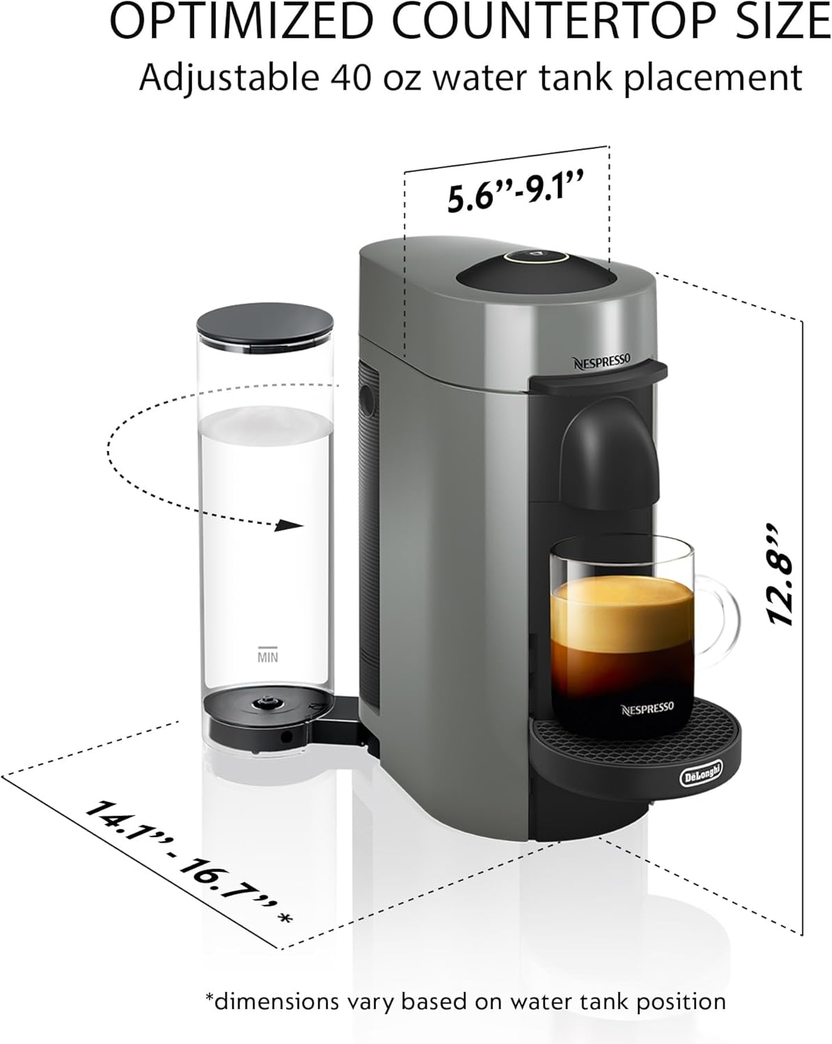 Nespresso Vertuo Plus Coffee and Espresso Maker by De'Longhi, Grey with Aeroccino Milk Frother