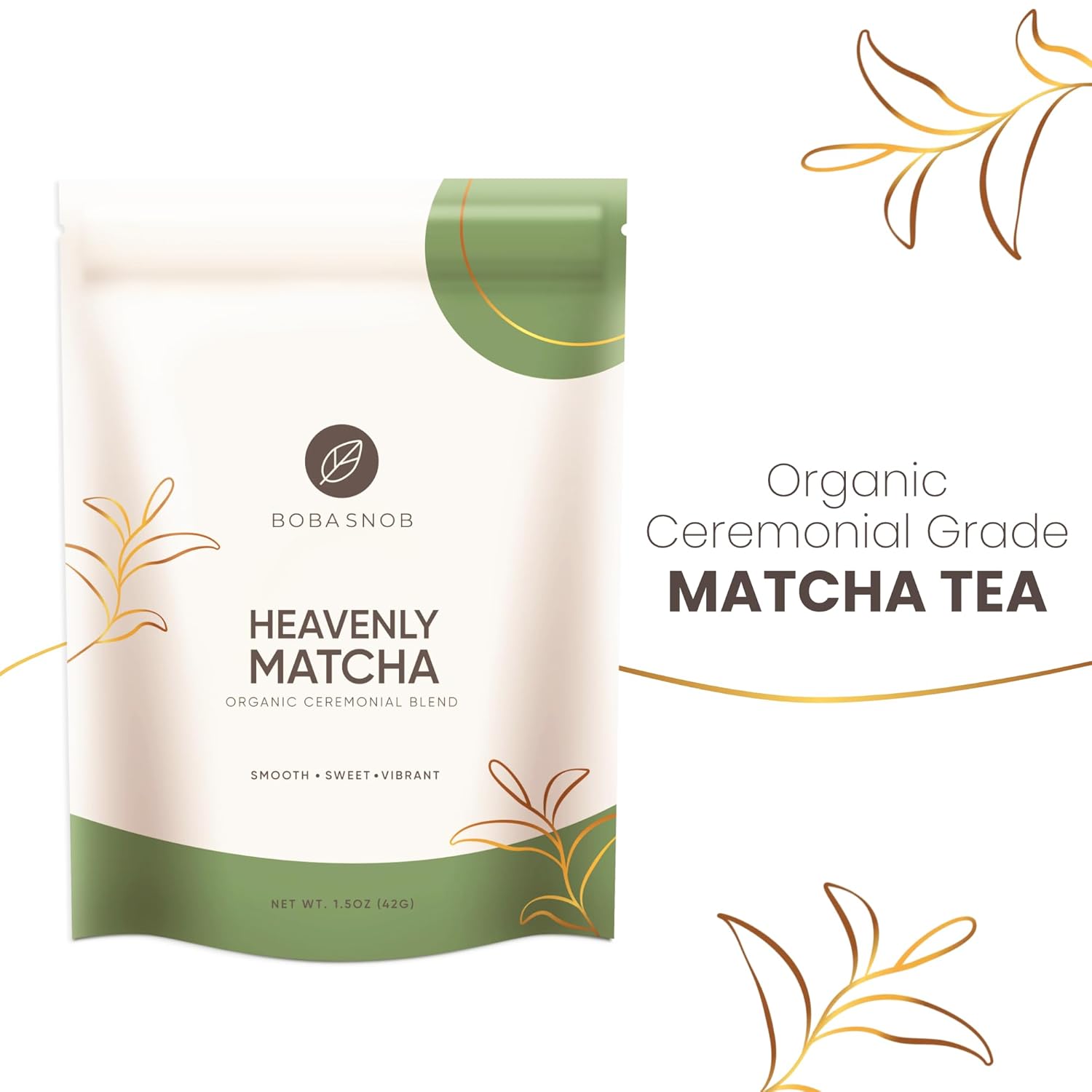 Boba Snob Boba Tea Maker Kit with Organic Ceremonial Tea, Tumbler, Two Stainless Steel Straws, Bamboo Whisk, Teaspoon, and Tapioca Pearls (Small Matcha)