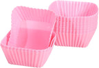 uxcell 18Pcs Silicone Cupcake Baking Cups, Silicone Muffins Liners Non-Stick Square Baking Cups, for Cooking Eggs Baking Muffins and Make a Cake(Pink)