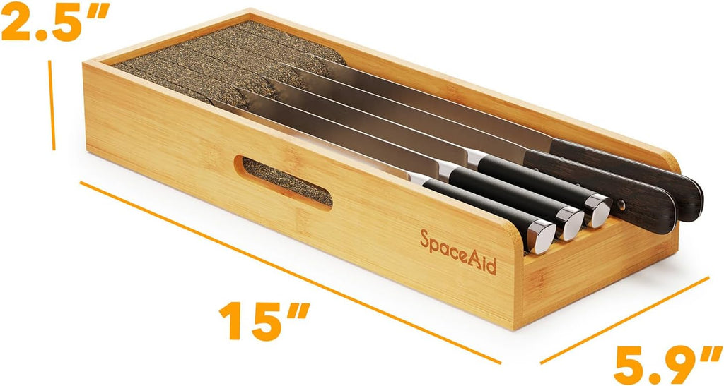 SpaceAid Knife Drawer Organizer Bamboo Insert Dock, Kitchen Steak Knives Holder Organizers Block for Drawer in Storage Organization (Small)