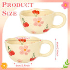 Ceramic Coffee Mug Vintage Flower Mugs 8 oz Cute Floral Coffee Mugs Irregular Latte Art Cup Lead-free Porcelain Cups for Cappuccino, Cocoa (2 Pcs Pink Cherry)