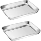 P&P CHEF 9 Inch Baking Cookie Sheet, Oven Pan Tray Stainless Steel Sheet Pan for Kitchen, Oven Bakeware for Multi Uses, Shiny Look & Dishwasher Safe, Healthy & Heavy Duty, 2Pcs