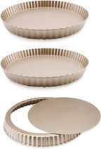 3pcs Tart Pan 9 Inch Removable Bottom, Classic Carbon Steel Non-Stick Baking Pan for Home and Kitchen