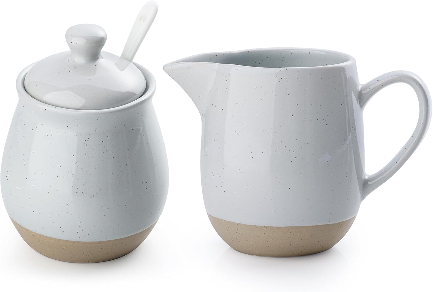 famiware Milkyway Ceramic Sugar and Creamer Set, 10oz Sugar Bowl & 13oz Creamer Set – Stoneware Milk Pitcher & Sugar Dispenser for Coffee Bar, Kitchen, or Countertop, Coffee Serving Set, Light Gray