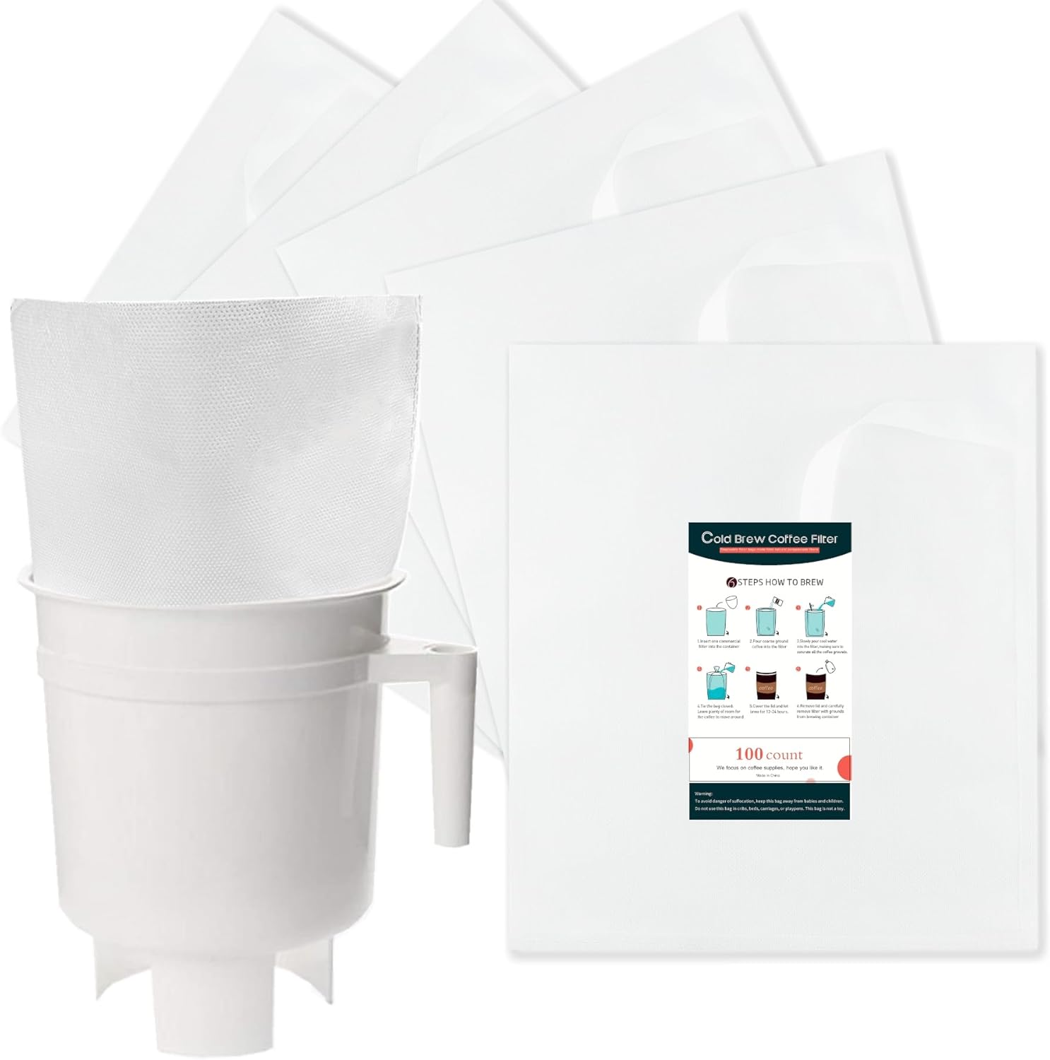 CELLENOMC Cold Brew Coffee Filter Bags - 100 Pack Cold Brew System Home Model Filter Bags 11.5'' x 13'' Compatible for Toddy Cold Brew Coffee Maker Natural Sturdy Disposable Home Cold Brew Filter Bags