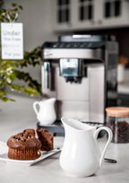 Nucookery 8 Oz Classic White Fine Porcelain Creamer with Handle,Small Creamer Pitcher For Sauces Salad Coffee Milk More,Microwave & Freezer Safe (8-Ounce, Set/1)