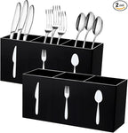 2 Pcs Acrylic Cutlery Storage Organizer Bin Silverware Cutlery Utensil Holder Caddy Knife Spoon and Fork Organizer 3 Section Tableware Storage Box for Kitchen Cabinet Flatware Dining Room Party