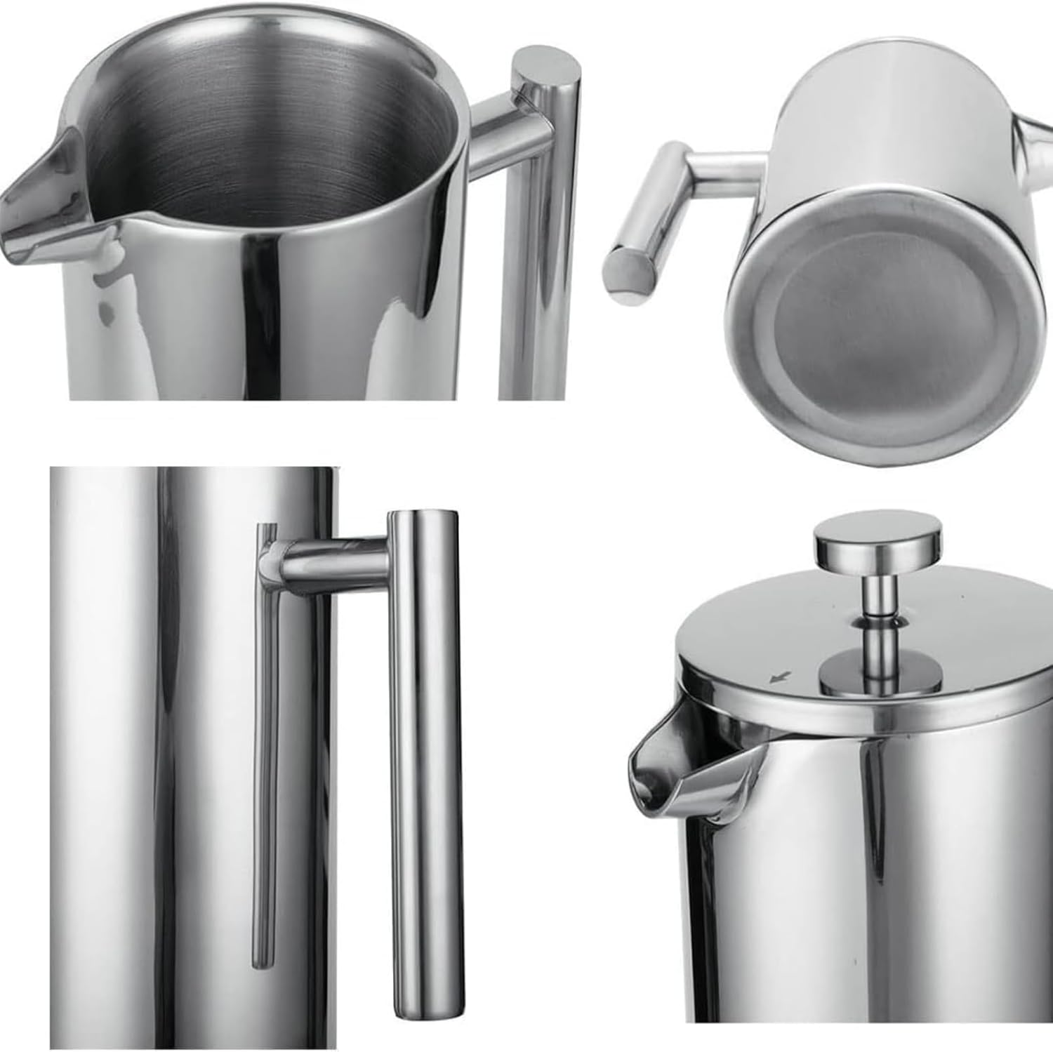 French Press Coffee Maker,Stainless Steel Double Wall Insulated Coffee Press 34 oz,4-8 Cups, Portable Hot Cold Brew Teapot Cafetera for Coffee Bar Accessories Kitchen Camping (White,34oz)