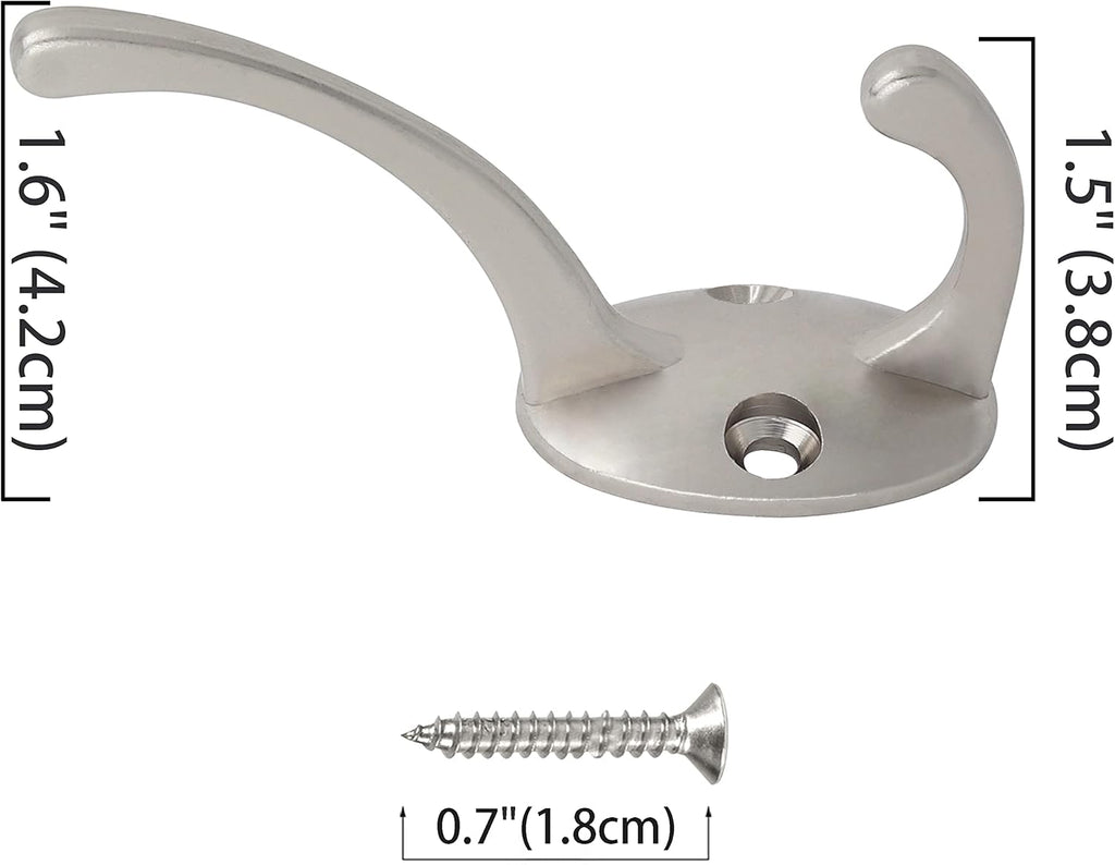 IBosins 32 Pack Silver Coat Hooks Wall Mounted with 64 Screws Retro Double Hooks Utility Silver Hooks for Coat, Scarf, Bag, Towel, Key, Cap, Cup, Hat