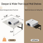 DINZI LVJ Deep Floating Shelves, 16 W x 12" D Wall Shelves Set of 2, Wide Display Shelf Wall Mounted with Brackets, Easy-to-Install Floating Bookshelf for Living Room, Bathroom, Bedroom, White