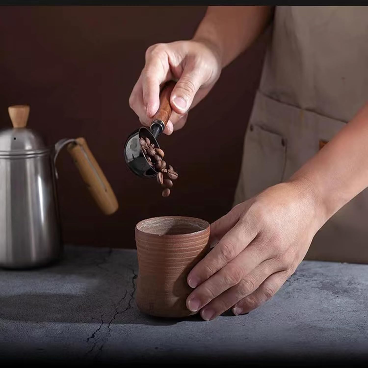 Vintage Coffee Measuring Spoon - 304 Stainless Steel,Coffee Scoop, 10g Capacity, Walnut Handle - Perfect for Coffee, Tea, and More (Gunmetal)