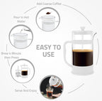 Utopia Kitchen French Press Espresso and Tea Maker with Triple Filters, Stainless Steel Plunger and Heat Resistant Borosilicate Glass (White, 34-oz (Pack of 1))