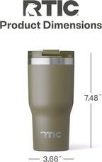 RTIC 20oz Essential Tumbler with Lid, Insulated, Stainless Steel, Metal, Double Wall Vacuum-Insulation, Ceramic Lined, Travel Cup for Iced Coffee, Tea, Hot and Cold Drink, Olive