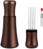 WDT tool, Espresso Distribution tools, 10 x 0.35mm 304 Stainless Steel Needles Installed with 10 Extra needles for Espresso Stirrer Replacement, Aluminum Alloy Handle with Stand (Matte Brown)