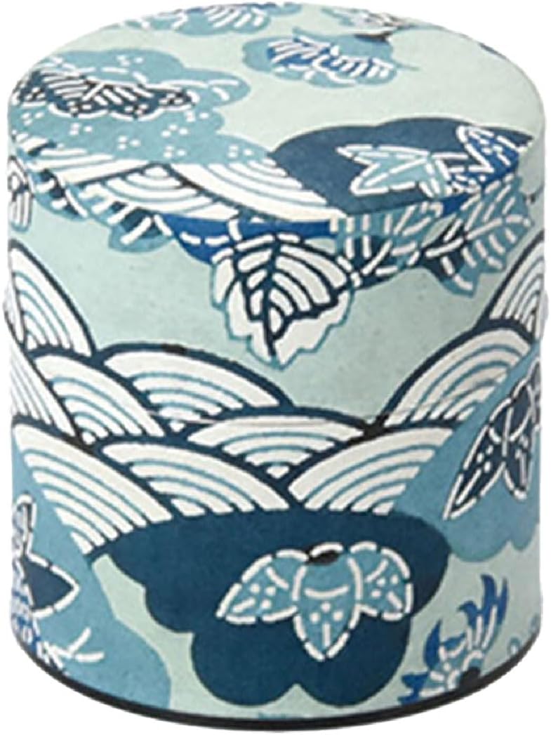 Japanese Pokkan Coffee Spice Tea Tin Canister Washi Paper Storage with Lid 7.05 oz Capacity (Shiki Seigaiha, S)