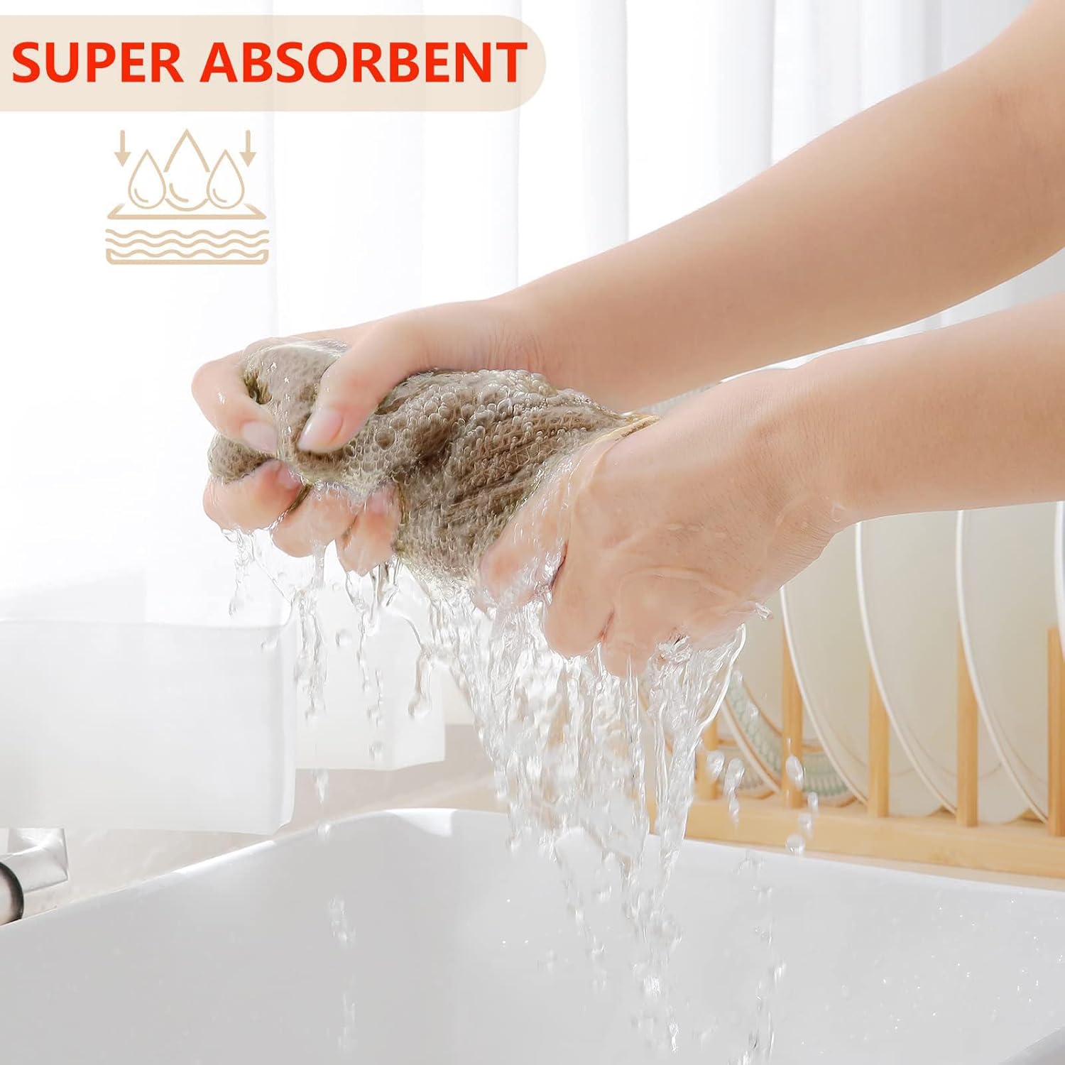 Homaxy 100% Cotton Waffle Weave Kitchen Dish Towels, Ultra Soft Absorbent Quick Drying Cleaning Towel, 13 x 28 Inches, 8-Pack, Tan