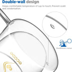 ecooe Double Walled Glass Coffee Mug 12oz Cappuccino Latte Macchiato Cups Set of 2 Clear Glass Coffee Cups with Handle, Double Wall Glass Cup for Tea Milk Juice Ice Cream, Birthday Gifts for Mum Dad