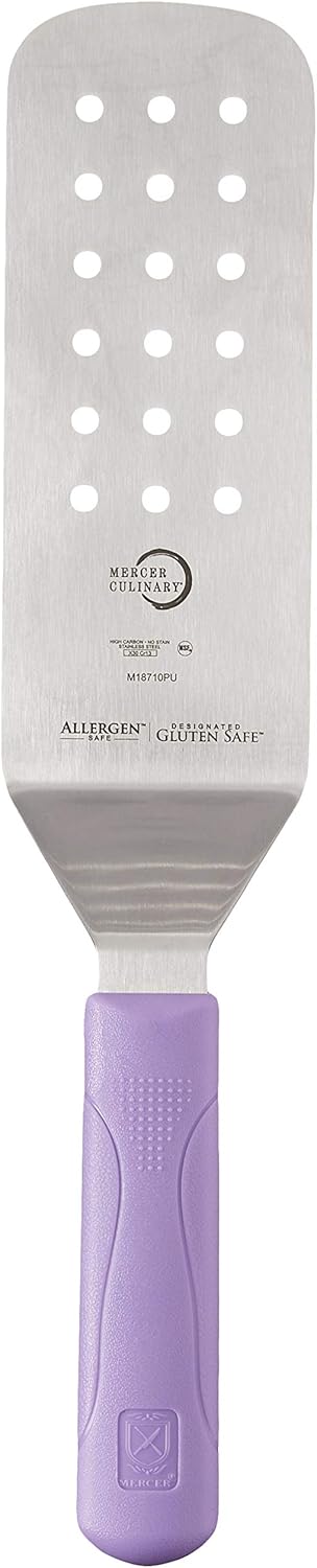 Mercer Culinary Millennia Perforated Turner/Spatula, 8 Inch x 3 Inch Blade, Purple Handle