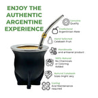Premium Argentina-Uruguay Yerba Mate Cup and Bombilla Set, Organic Gourd Tea Mug with Steel Straw (Bombilla) and Cleaning Brush, Handcrafted for Loose Leaf Yerba Mate Tea - Camionero Version