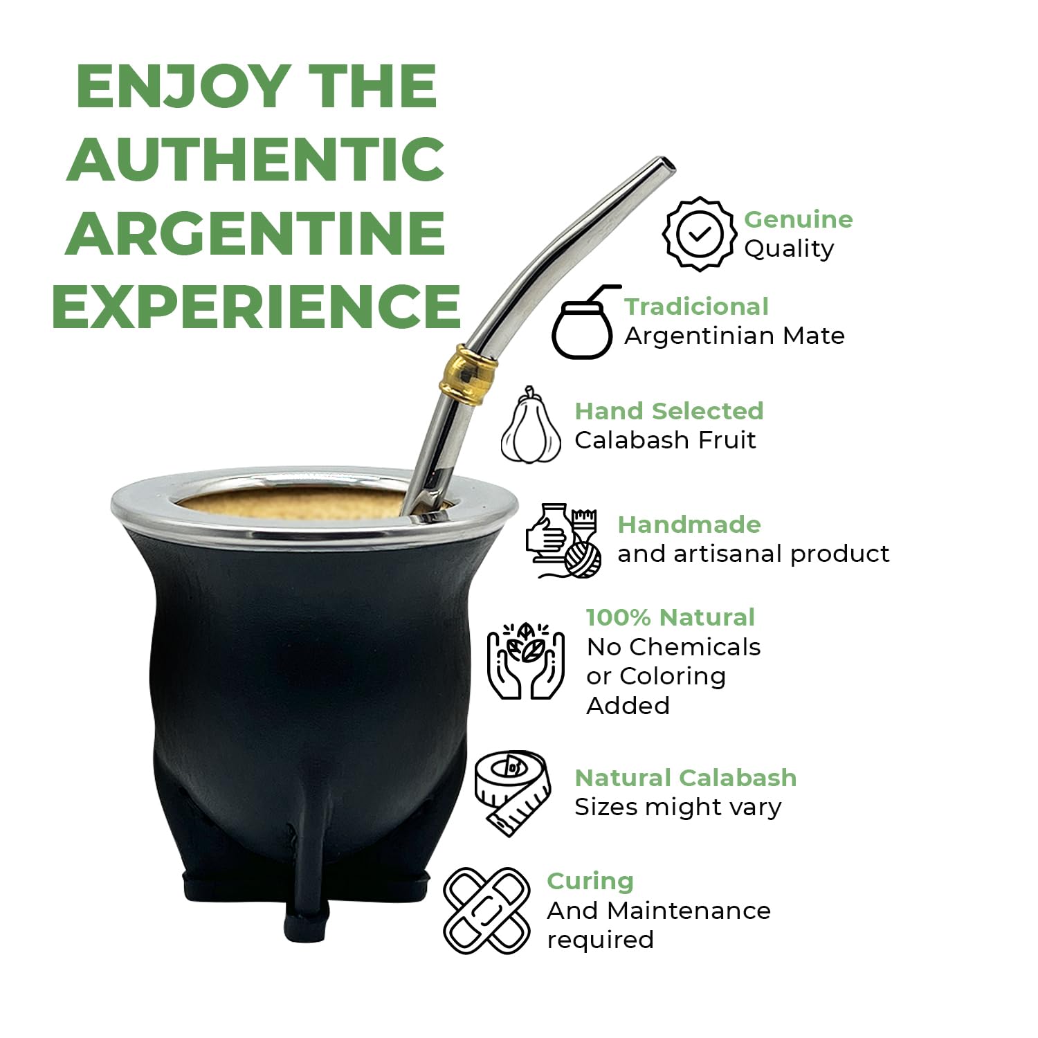 Premium Argentina-Uruguay Yerba Mate Cup and Bombilla Set, Organic Gourd Tea Mug with Steel Straw (Bombilla) and Cleaning Brush, Handcrafted for Loose Leaf Yerba Mate Tea - Camionero Version