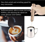 Delm Milk Frother Electric USB Stainless Steel Accessory - Frother Wand Foam Maker for Lattes - Milk Frother Handheld for Cappuccino, Frappe, Matcha, Hot Chocolate - Frother for Coffee (beige/gold)
