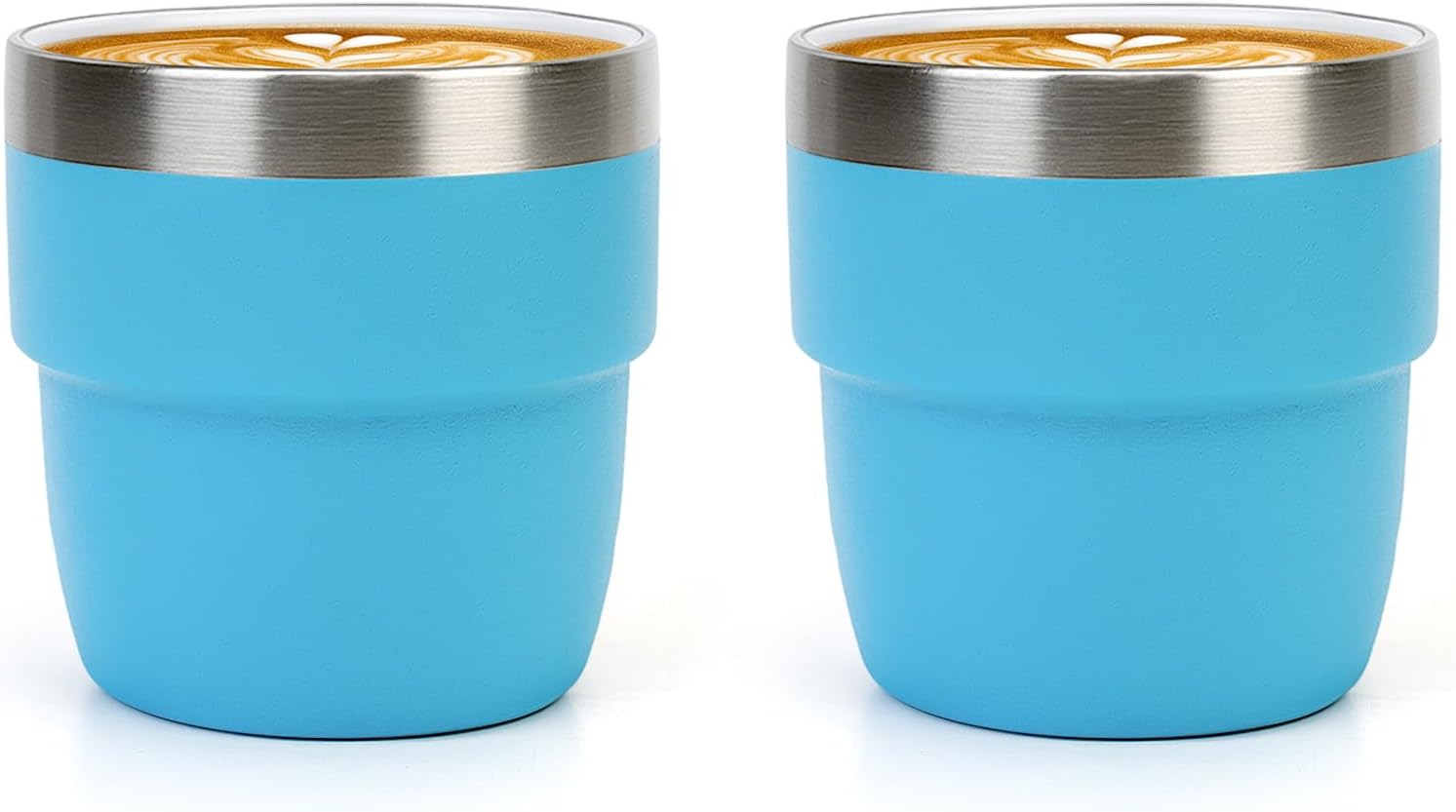 Zenbo 4 oz Espresso/Coffee Cups Set of 2, Ceramic-Lined Double Wall Vacuum Insulated 18/8 Stainless Steel, Stackable & Dishwasher Safe, Space-Saving, Compatible with Most Espresso & Coffee Makers