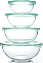 WhiteRhino Glass Mixing Bowl with Lids Set of 4,(1,1.5,2.5,3.7) Large Salad Bowl,Space-Saving Stacking Bowl for Kitchen Food Storage,Glass bowl for Cooking,Baking