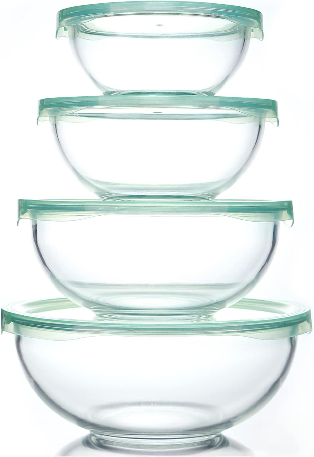 WhiteRhino Glass Mixing Bowl with Lids Set of 4,(1,1.5,2.5,3.7) Large Salad Bowl,Space-Saving Stacking Bowl for Kitchen Food Storage,Glass bowl for Cooking,Baking