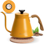 Harriet Gooseneck Kettle with Thermometer for Pour Over Coffee and Tea, 37 fl oz, Stainless Steel, Durable 3-Layer Base, Ideal Spout for Precision Pouring, Compatible with all Stove Tops, Yellow