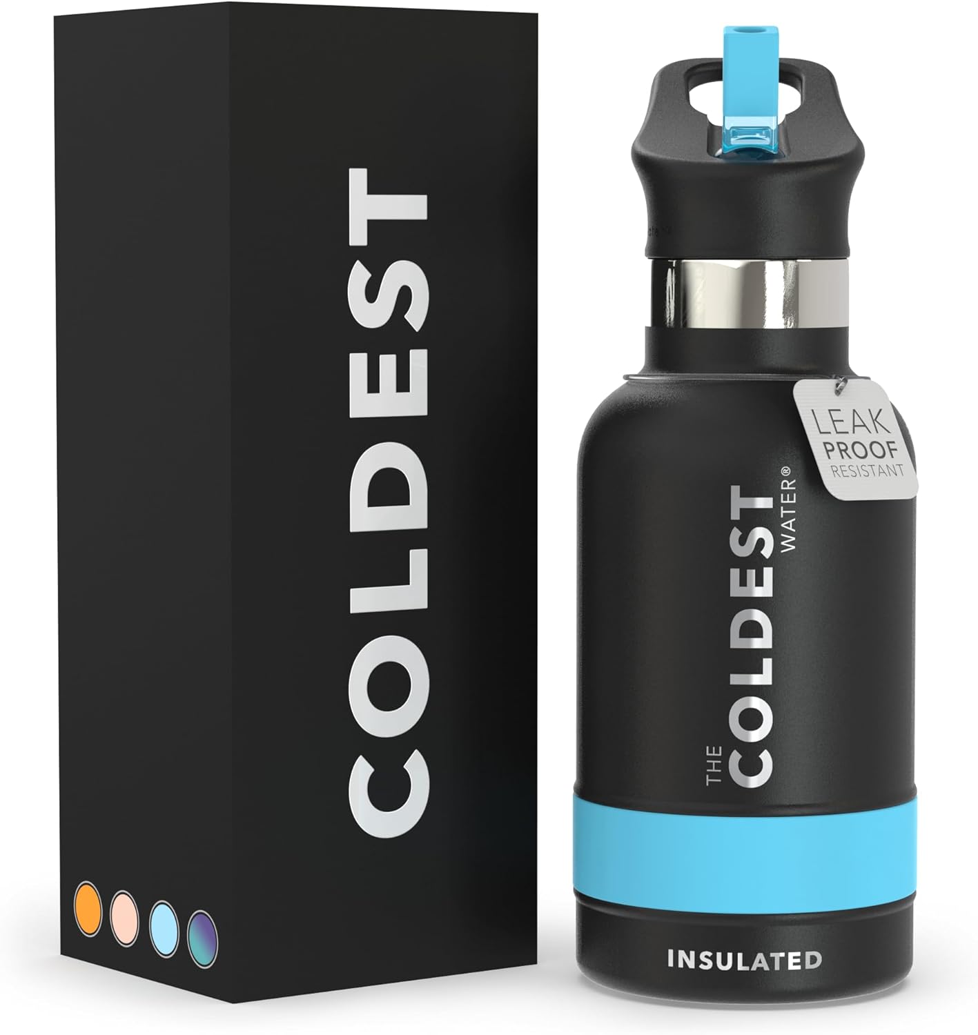 Coldest Insulated Water Bottle with Straw Lid - Stainless Steel Metal Insulated Bottle for Men & Women (Matte Black, 12 oz)